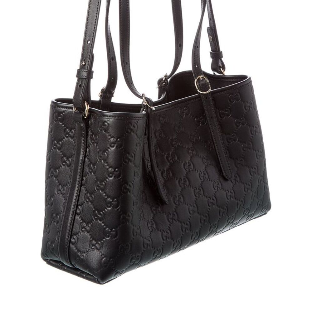 Gucci Gg Emblem Medium Leather Tote, Black - Picture 3 of 4